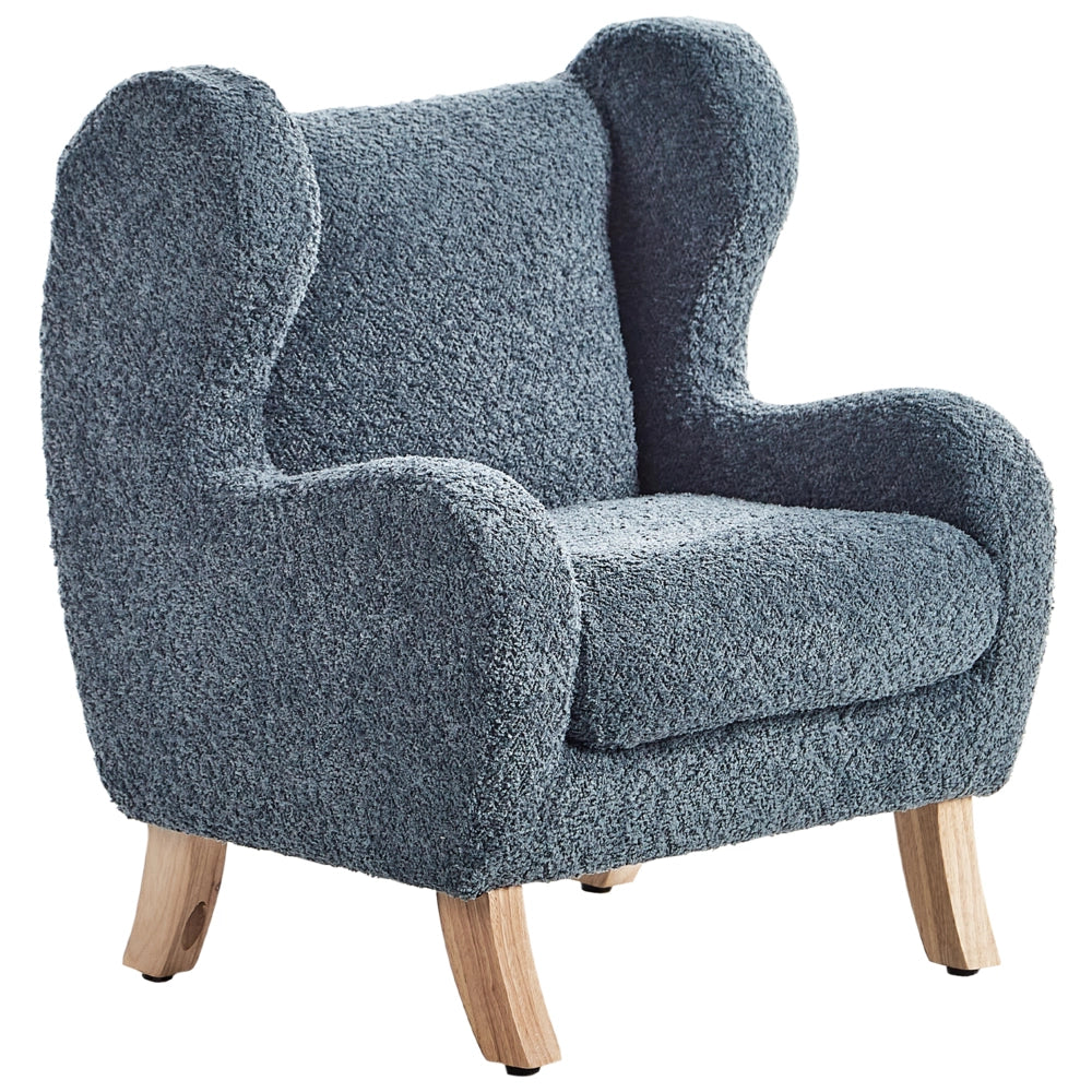 Sedia imbottita in bouclé blu scuro con braccioli Sedile per bambini Design moderno