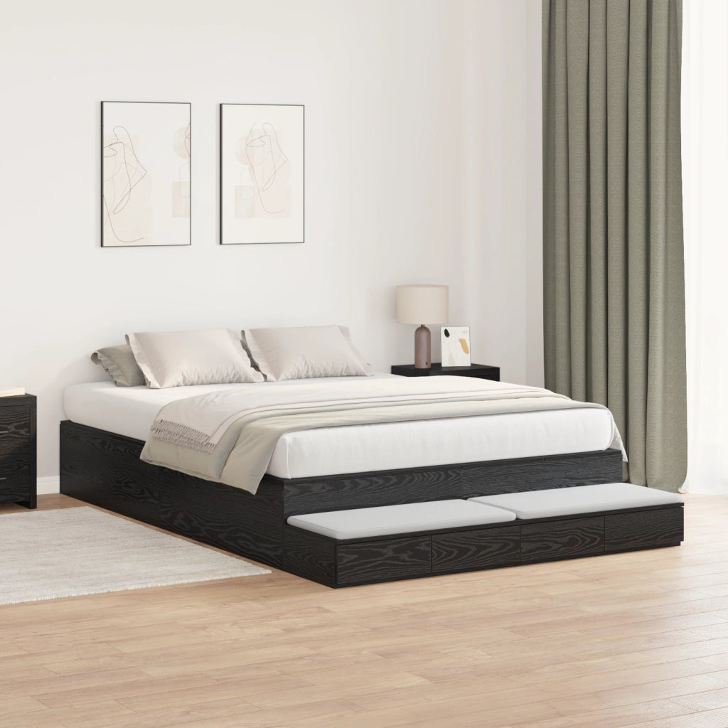 Struttura letto contenitore Nero Quercia 135x190 cm