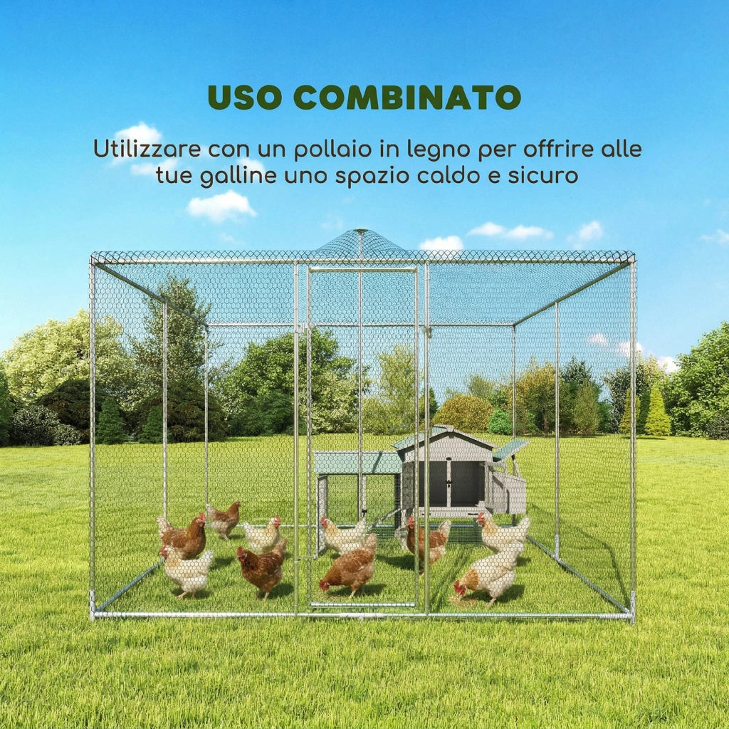 Pollaio Esterno in Acciaio Zincato con Porta e Doppi Serratura ¨C Zephmum ¨C Argento 4x3x2 m