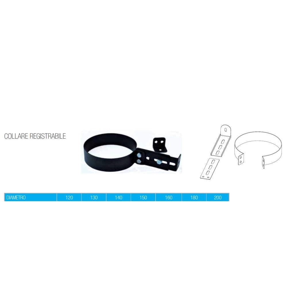 Collare registrabile per stufa a legna, diametro 160mm