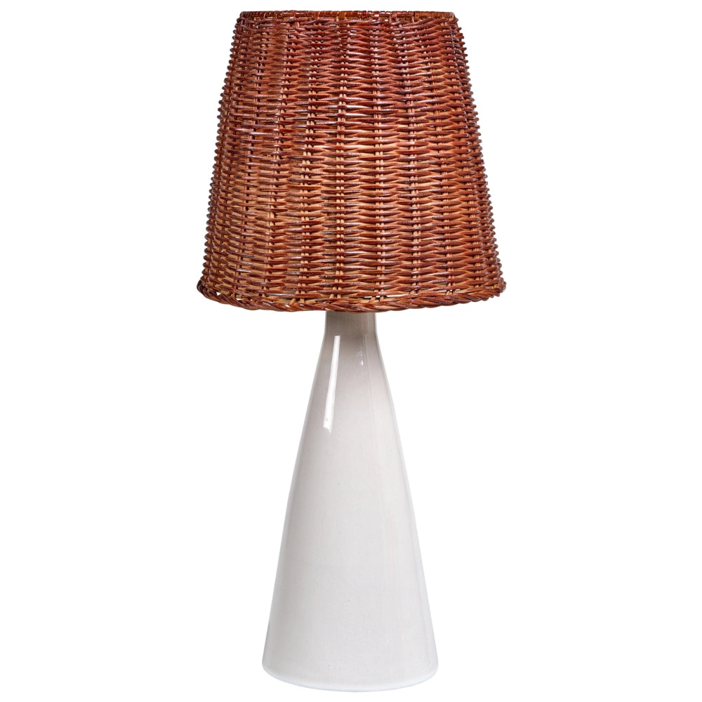 Lampada da tavolo con base in ceramica bianca e paralume in rattan Lampada da comodino per il salotto del corridoio