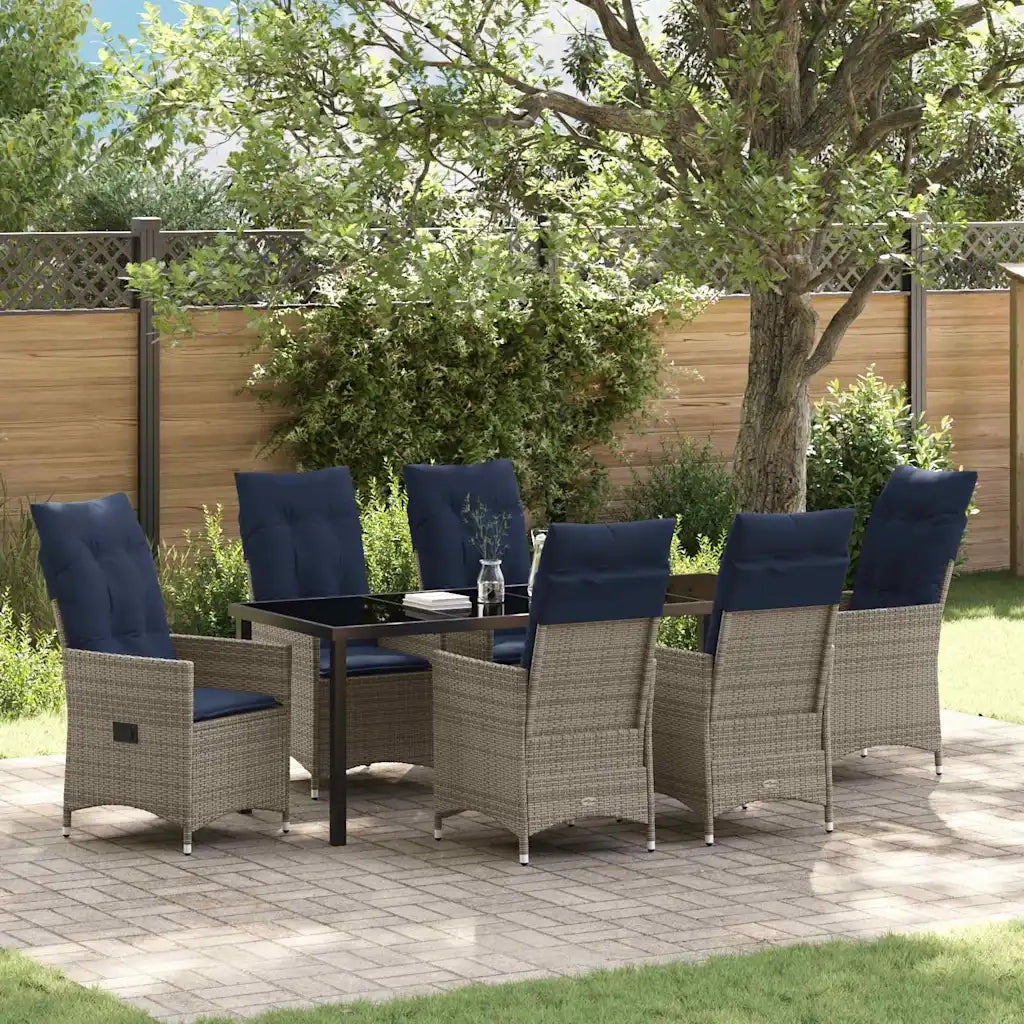 Set di tavolo e sedie con cuscino 7 pcs Grigio Rattan in PE 3379595