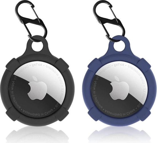 Hanger per AirTag - copertura protettiva in pelle - copertura per tracker - supporto per AirTag - compatibile con collare per AirTag per cani - blu e nero