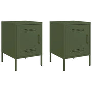 Set di 2 Comodini | Armadio da Notte | Mobiletto da notte Verde Oliva 36x39x50,5 cm in Acciaio