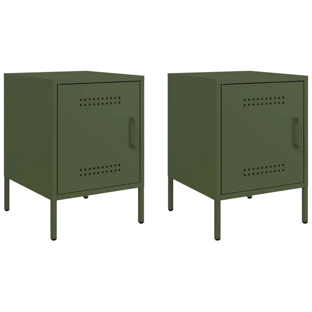 Set di 2 Comodini | Armadio da Notte | Mobiletto da notte Verde Oliva 36x39x50,5 cm in Acciaio