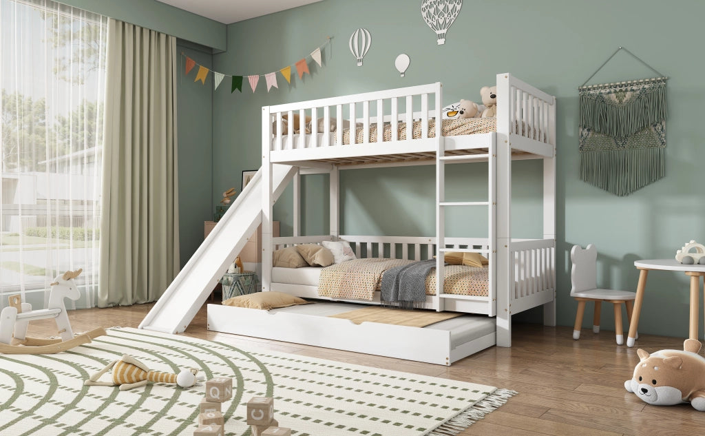 Letto a castello con letto estraibile in legno massello e MDF 90x200/190 cm