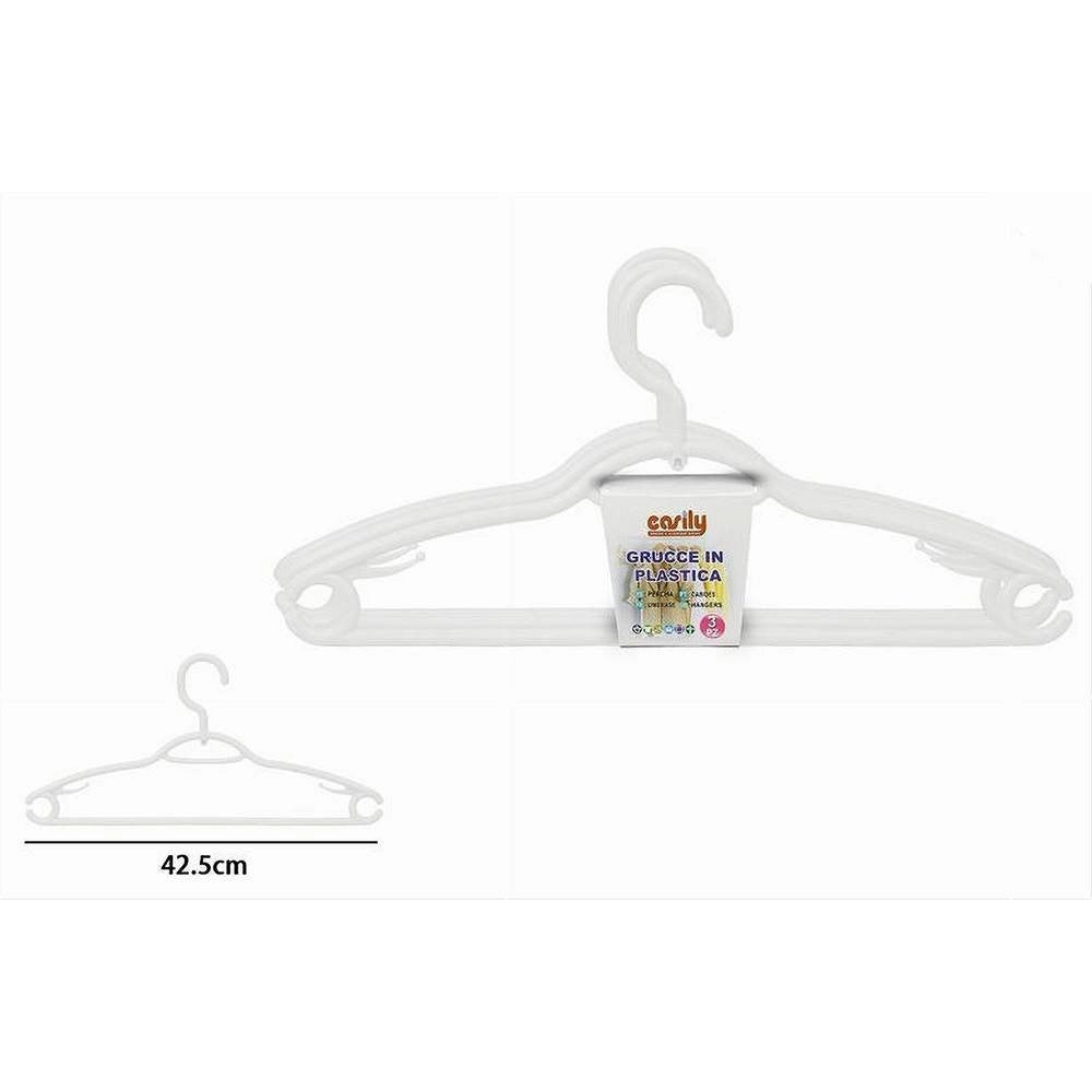 Trade Shop - Set 3 Pz Grucce Plastica Stampelle Appendi Abiti Pantaloni Giacche Bianco 79329 -
