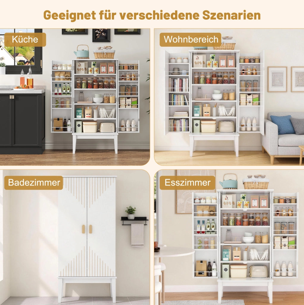 Mobile contenitore freestanding 120x59x30 cm in MDF bianco con 5 scomparti e ante
