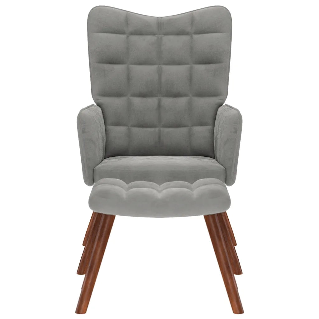 Divano Sedia-Poltrona Relax con Sgabello Grigio Chiaro in Velluto 301848
