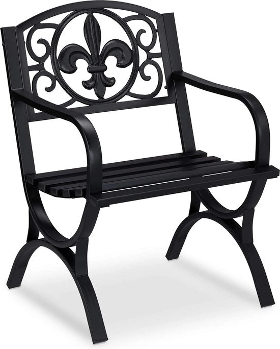 Ottomano Vintage con Braccio in Acciaio di Design Antico 85,5 x 60 x 56 cm Nero