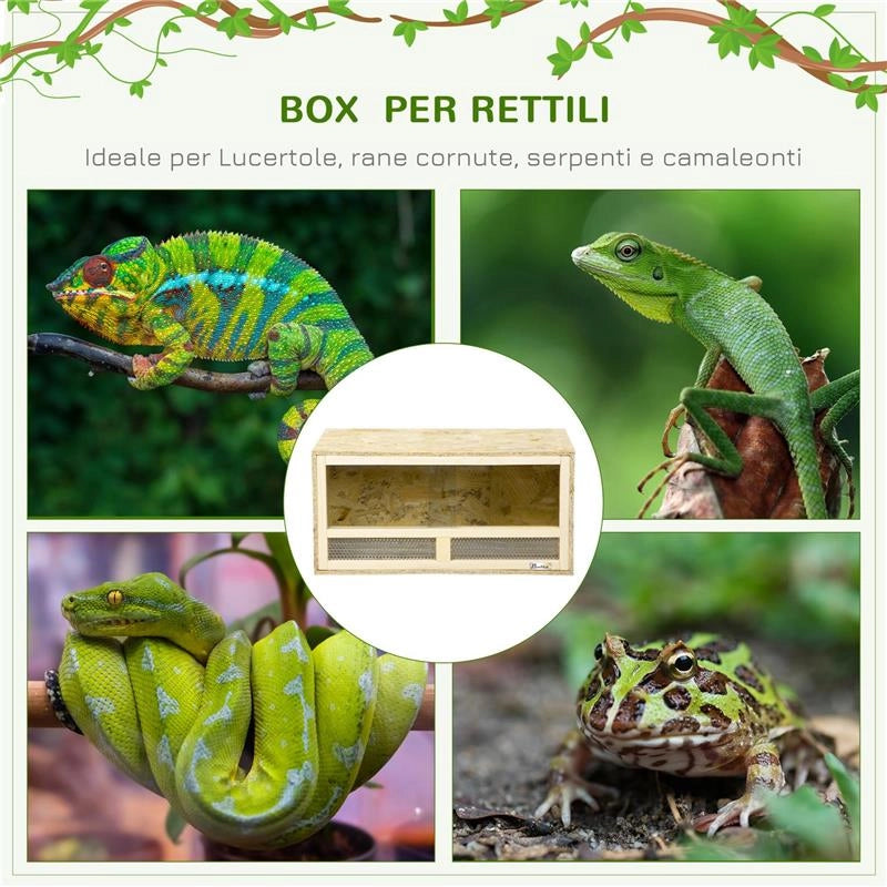 TERRARIO PER RETTILI IN LEGNO CON PORTE IN VETRO SCORREVOLI E PANNELLI IN RETE 60X29.5X29.5 CM