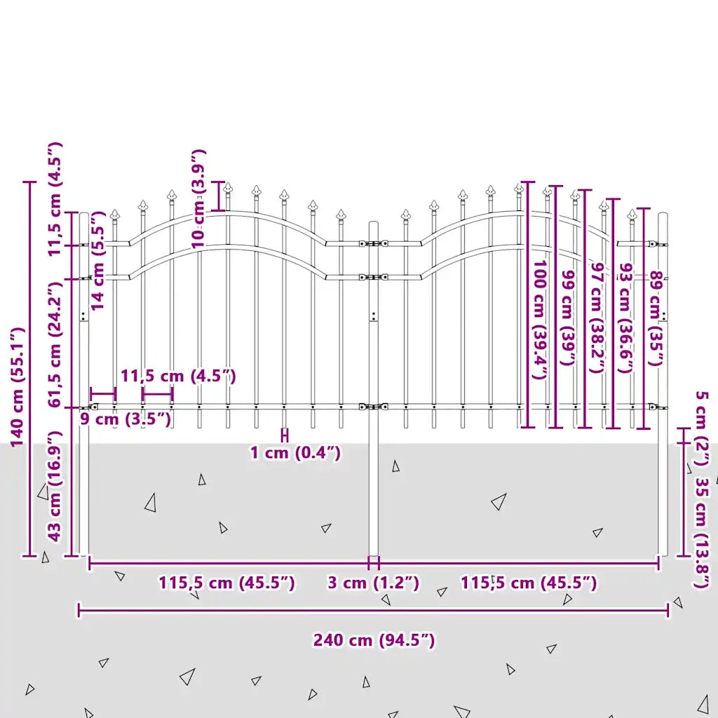 Recinzione da Giardino Woerden con Punta a Lancia Nera 240x100 cm in Acciaio 151080