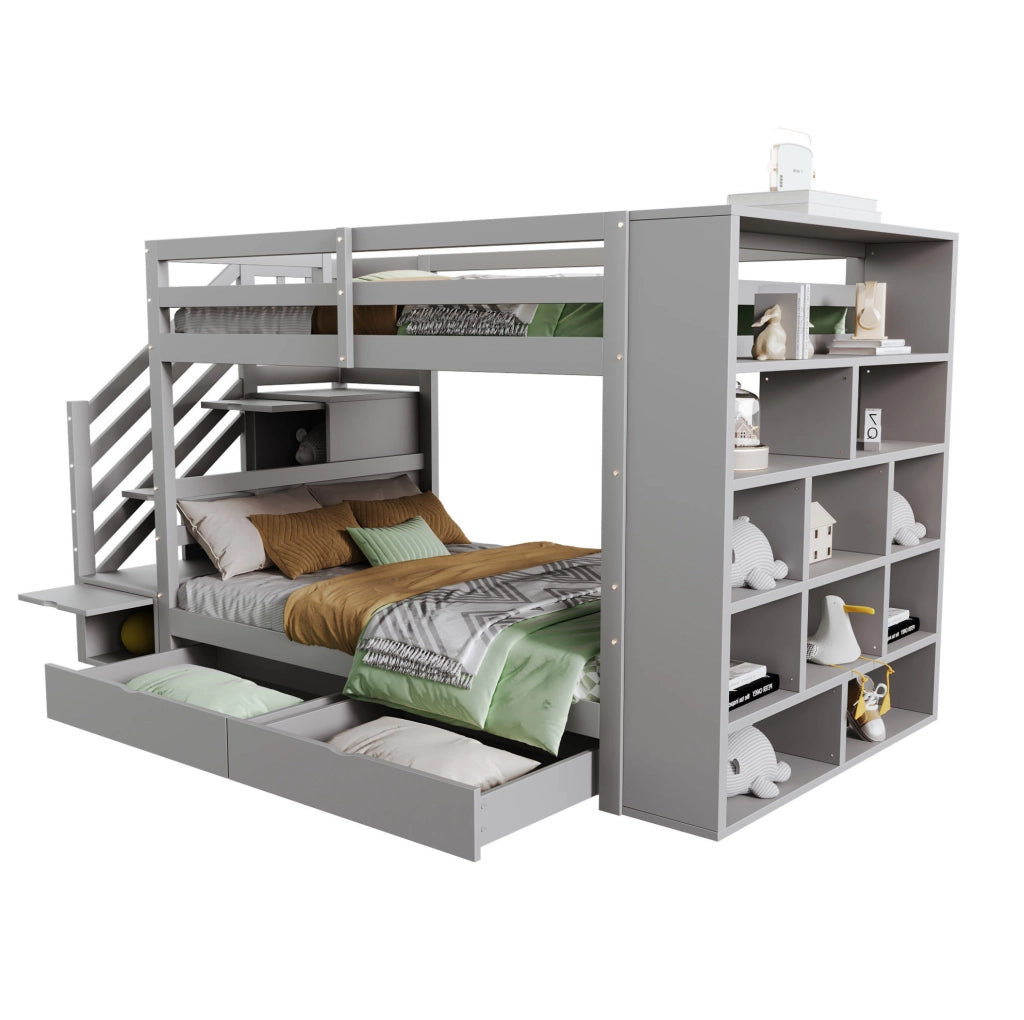 Letto a castello 90x200 cm grigio con scala contenitore
