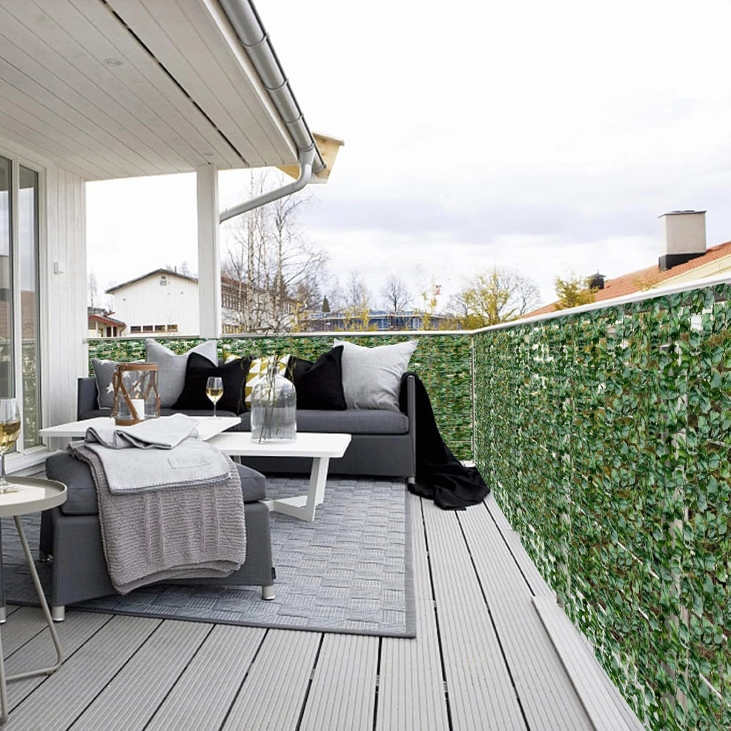 Balcone esterno, rete di ombreggiatura, fogliame artificiale, facile da mantenere, protezione dal vento con 10 fermacavi, per balcone, terrazza e matrimonio (150 x 240 cm)