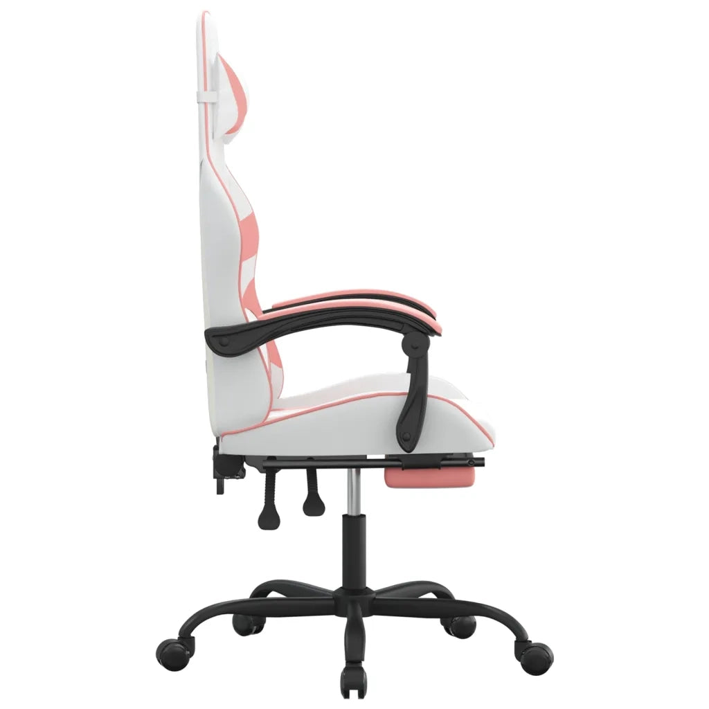 Sedia da Gaming Girevole Poggiapiedi Bianca e Rosa Similpelle 349564