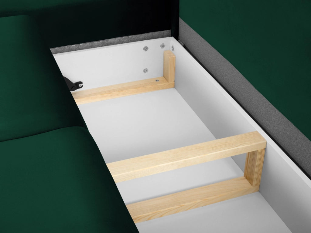 Cosmopolitan Design - Divano convertibile angolare sinistro con contenitore "Kyoto" 5 posti in velluto verde bottiglia 