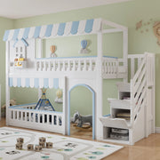 Letto a castello con scalinata e contenitore in legno massello e MDF 90x200 cm