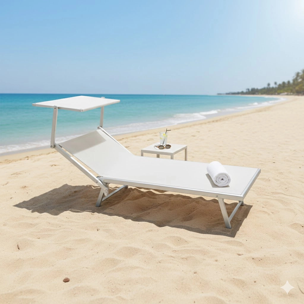 LETTINO DA SPIAGGIA CON PARASOLE 'ATRANI' telo colore bianco- 2 pezzi  - LIF