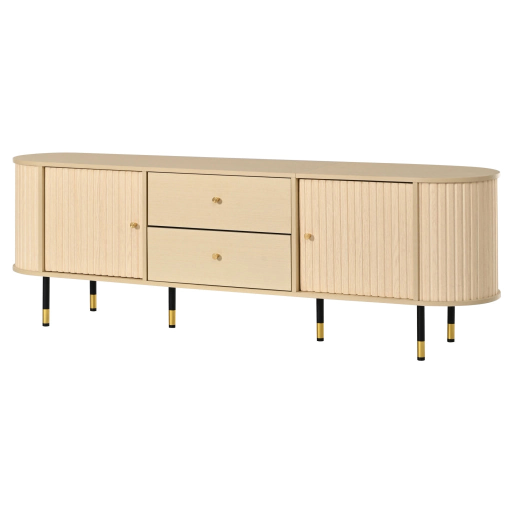 Mobile TV 180x40x58 cm con 2 cassetti; 2 ante e gestione cavi in MDF naturale