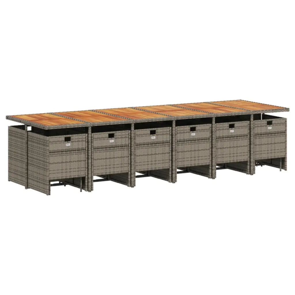 Set da Pranzo da Giardino 17pz con Cuscini Grigio in Polyrattan 3277777