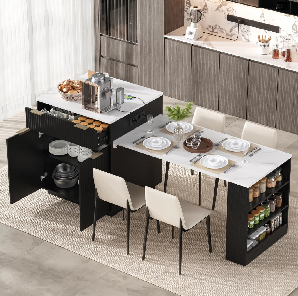 Isola cucina con tavolo estraibile LED e ricarica USB/Type-C