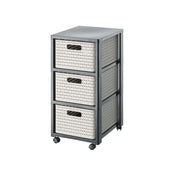 Rotho Country Contenitore Arrotolabile con 3 Cassetti in Rattan, Plastica (PP) senza BPA, colore Cappuccino, 3 x A4/18 L, 37.5 x 32.5 x 71.2 cm