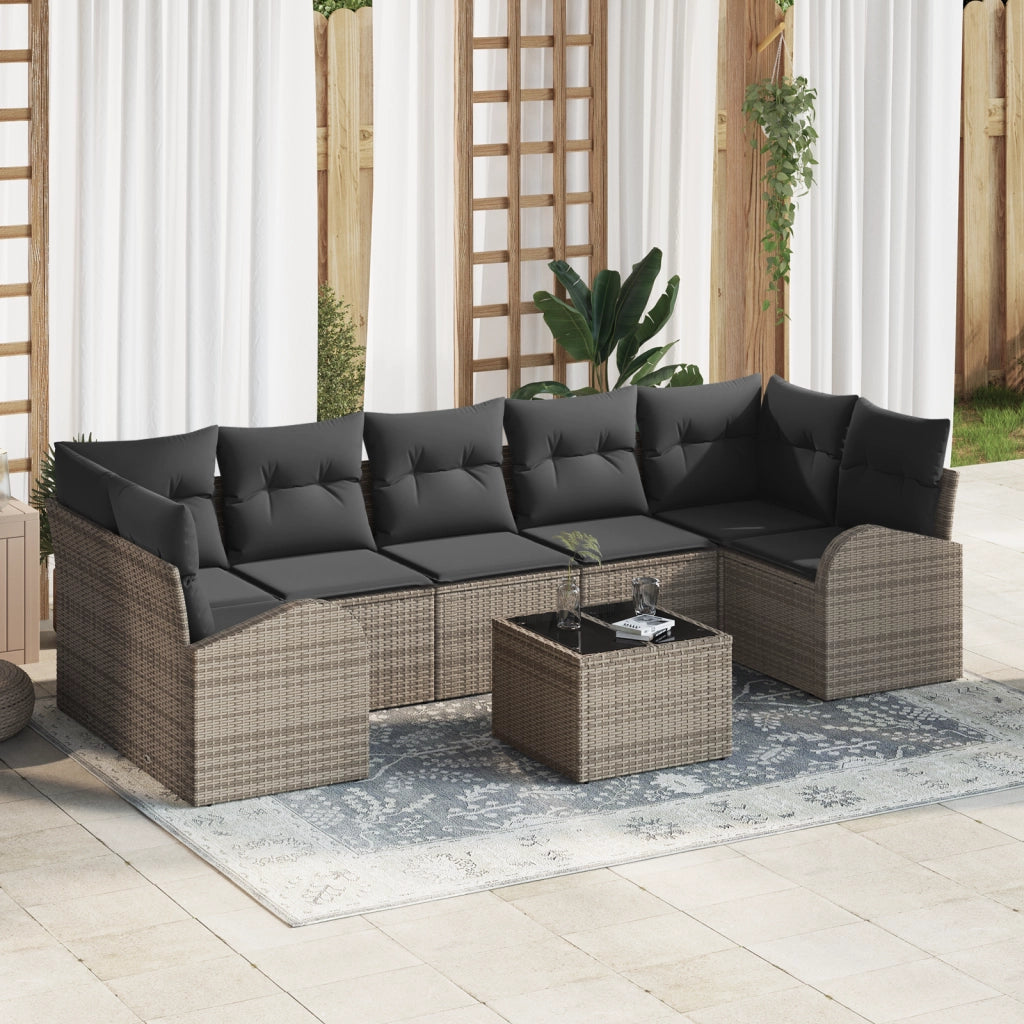 Set Divano da Giardino 8 Pezzi con Cuscini Grigio Polirattan