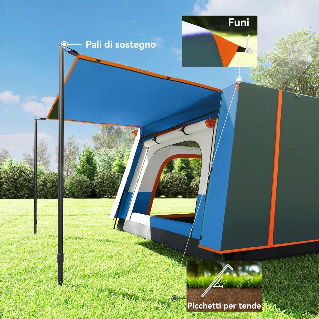 Tenda da Campeggio Impermeabile e UPF 30+ 430x305x195 cm per 4-6 Persone con 2 Stanze Blu