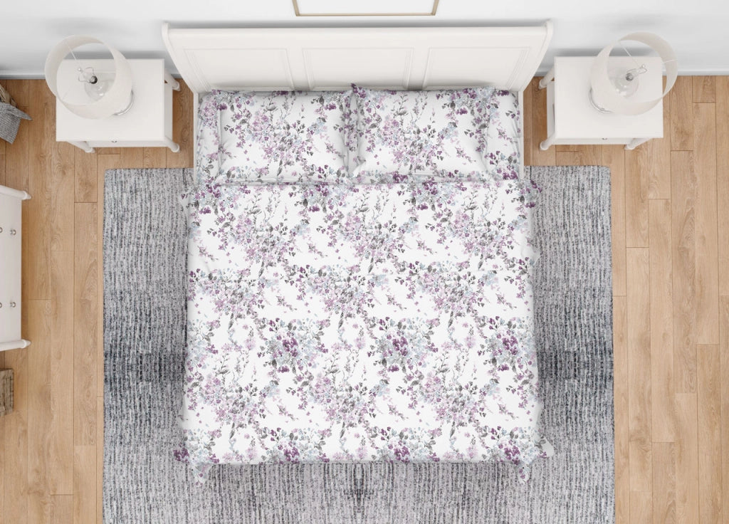 Completo Lenzuola In 100% Cotone Made Italy Disegno Floreale Acquarello - Francese - Acquarello