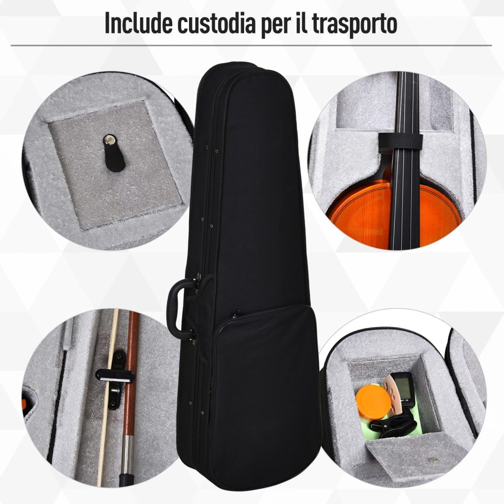 EasyComfort Violino 4/4 per Adulti con Accessori Inclusi (Custodia, Archetto, Corde, Ponticello, Accordatore) 58.5 x 21.5 x 7cm