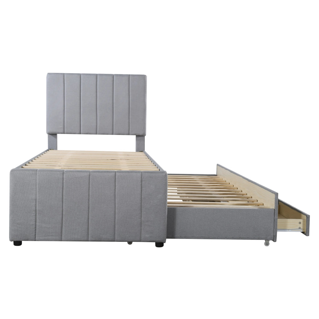 OKWISH Letto con Cassetti 90×200 cm, Letto Singolo con Letto Estraibile, 3 Cassetti e Testiera Regolabile, senza Materasso, Grigio