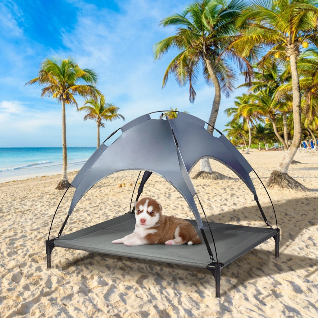 Lettino per cani con tettoia smontabile, Brandina impermeabile e resistente al sole 89x87x105cm-Casette e lettini