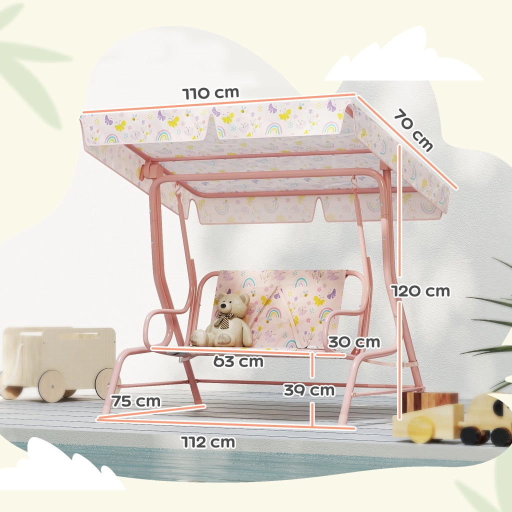 Dondolo per Bambini da Giardino a 2 Posti 112x75x120 cm a 2 Posti con Cinture di Sicurezza Rosa