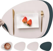 Tavolo per Cucina in Pelle Idrorepellente, Doppia Faccia, Antiscivolo, Lavabile, Set da 4, Beige/Giallo Verde