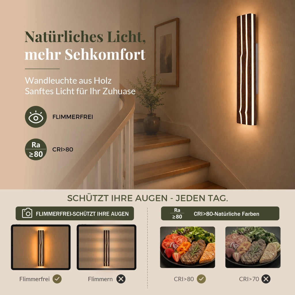 ZMH Lampada da Parete LED Legno 50cm Moderna 3000K 8W per Soggiorno Interni