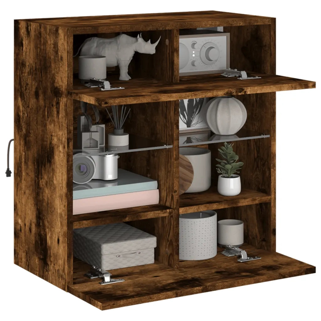 Mobile TV a Parete con Luci LED-Mobile TV a Muro Rovere Fumo 58,5x30x60,5 cm