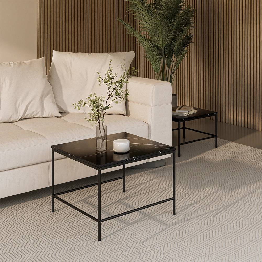 Vicco Tavolino da divano Marmo nero 60 x 60 cm 2 parti