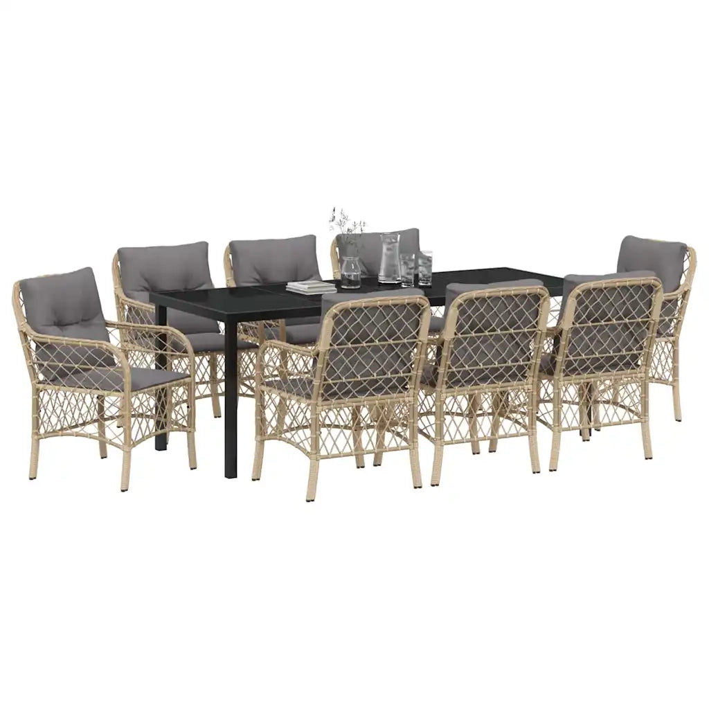 Set da Pranzo per Giardino con cuscino 9 pcs Beige polyrattan 3380238