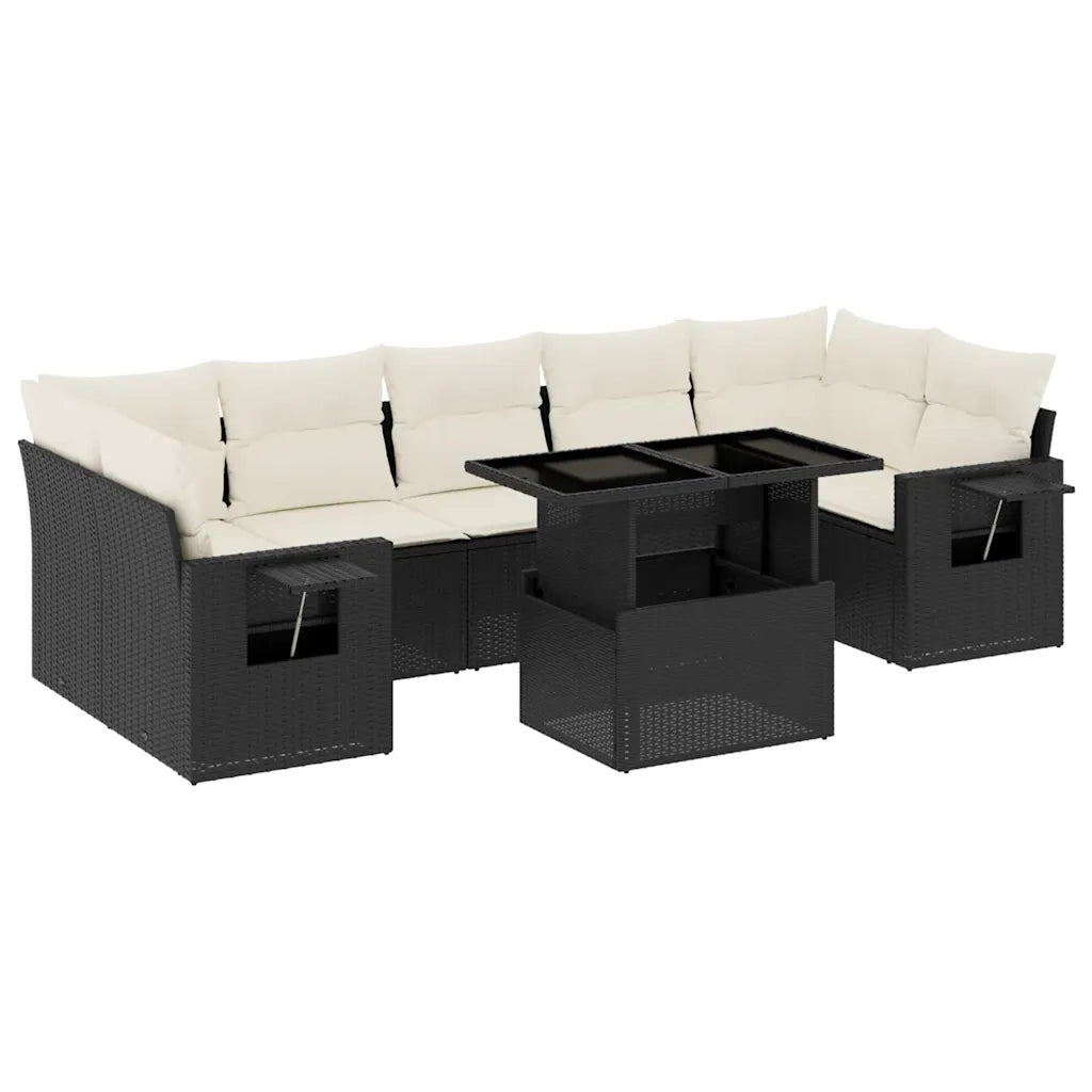 Set Divani da Giardino con Cuscini 8 pz Nero in Polyrattan
