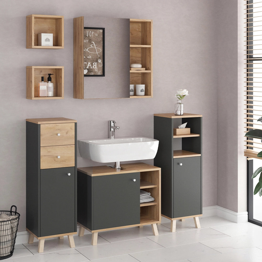 Vicco Set mobili bagno Antracite 5 parti, con ripiani