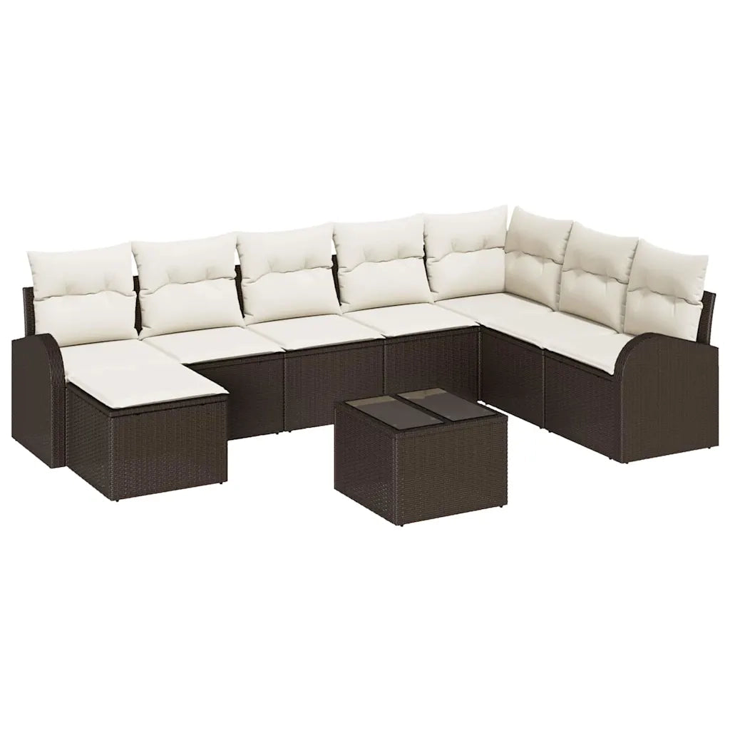 Set Divano da Giardino con cuscino 9 pcs Marrone Poly Rattan 3346168