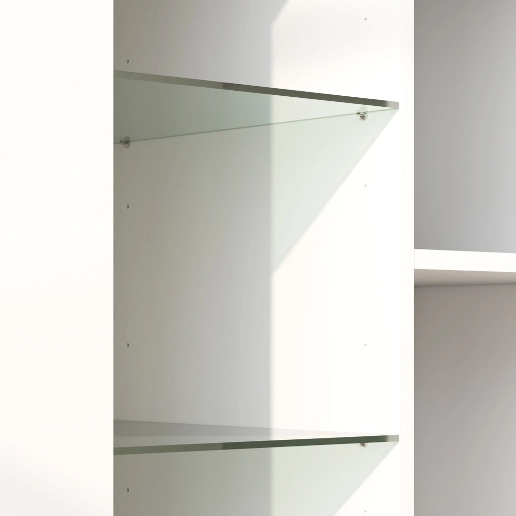 Mobile Contenitore a LED 75x40,1x83 cm 3 Ripiani Aperti e Armadietto in Legno e Vetro Bianco