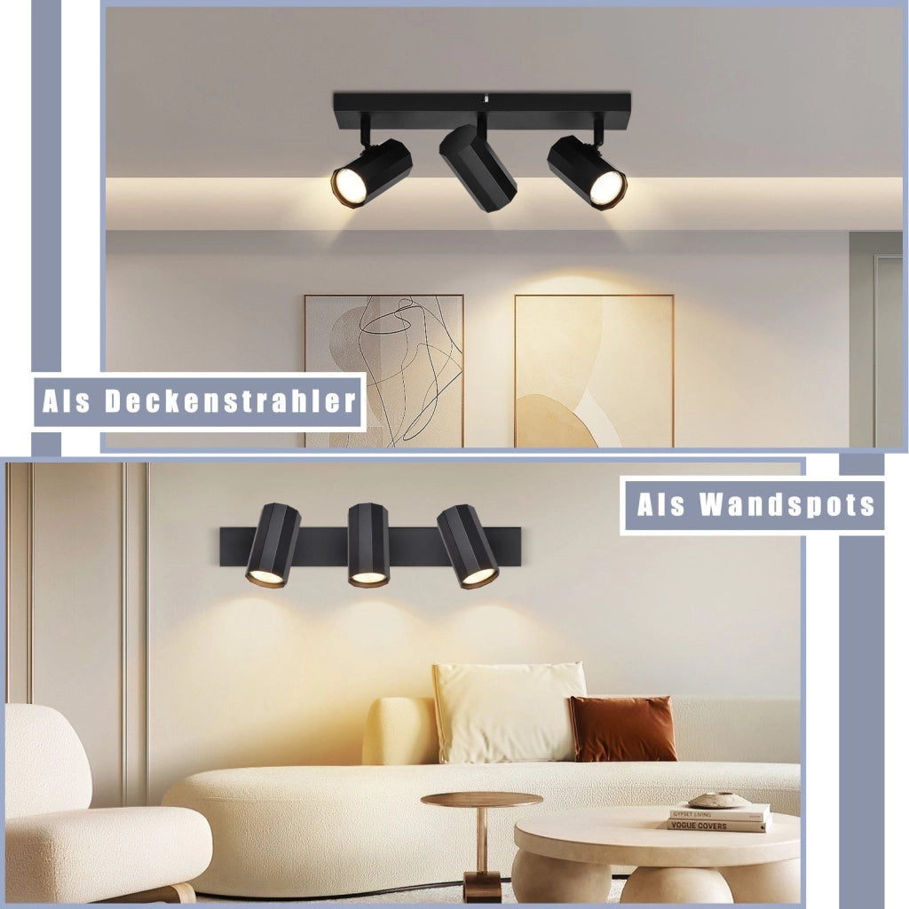 ZMH Faretto da soffitto metallici neri 3 luci GU10 max 25W retro girevoli 350° per salotto cucine sale pranzo