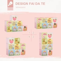 Mobile Scarpiera Modulare Salvaspazio, 6 Cubi 35x45x35 cm in Acciaio e PP, 74x47x144 cm, Rosa