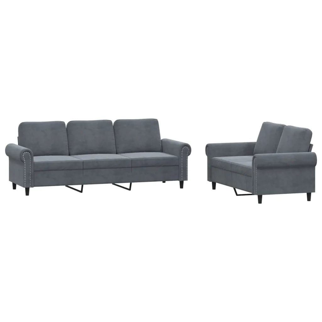 Set di Divani 2 pz con Cuscini Grigio Scuro in Vellutocod mxl 131054