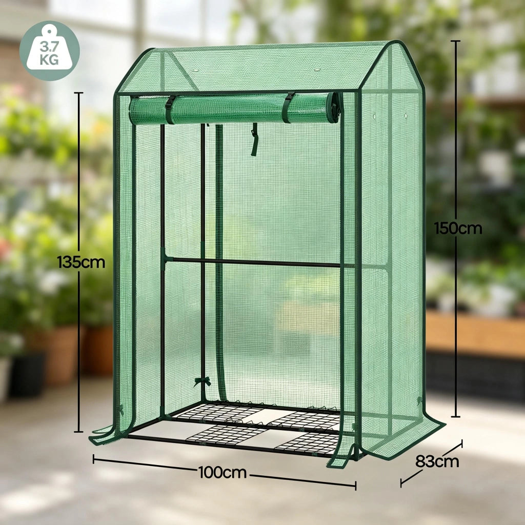 Serra a tunnel con porta frontale arrotolabile e 6 aperture di ventilazione per balcone in PE verde 100 × 83 × 150 cm