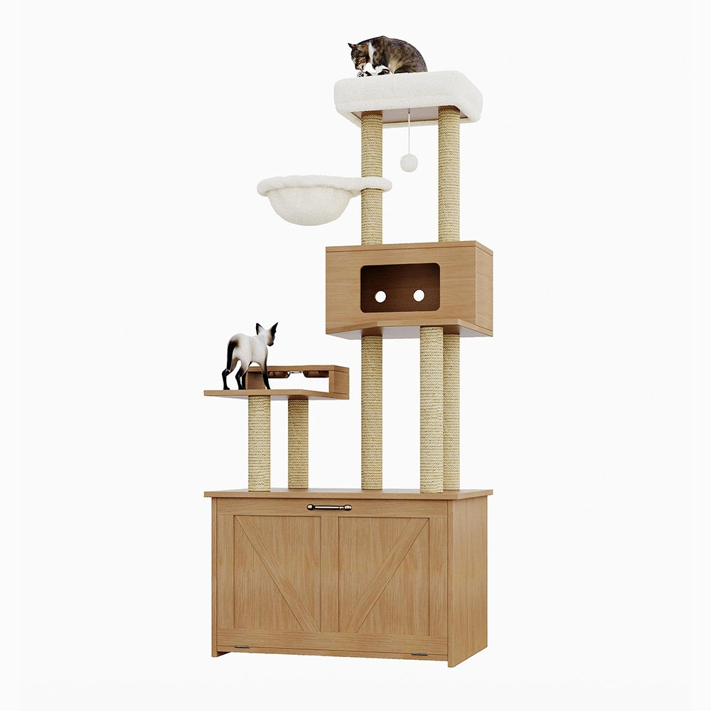 Torre gatto+lettiera - Xylo - 80x50x173cm noyer multifunzione