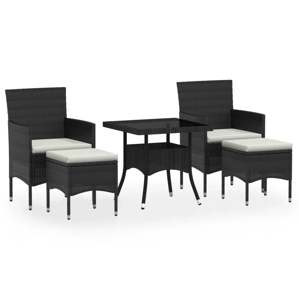 Set da Pranzo per Giardino 5 pz Polyrattan Vetro Temperato Nero