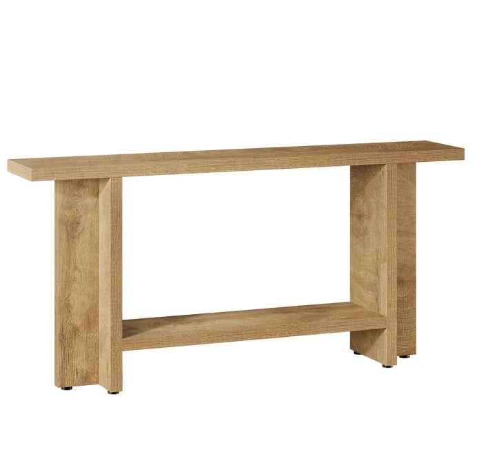 Tavolo consolle a 2 ripiani 150x30x80 cm in MDF marrone