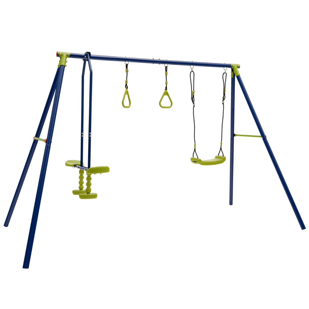 Supporto per altalena 3-in-1 con anelli da ginnastica, Attrezzature per giochi all¡¯aperto con picchetti da terra-Altalene e dondoli